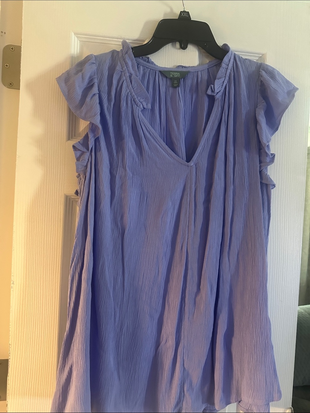 Terra & Sky Lavender V-Neck Ruffle Sleeve Tunic